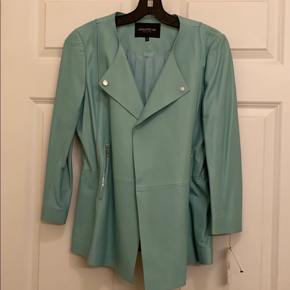 NWT Mint Green Lafayette 148 Leather Jacket